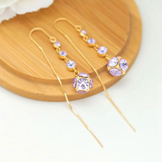 Purple Zircon Tassel Earrings