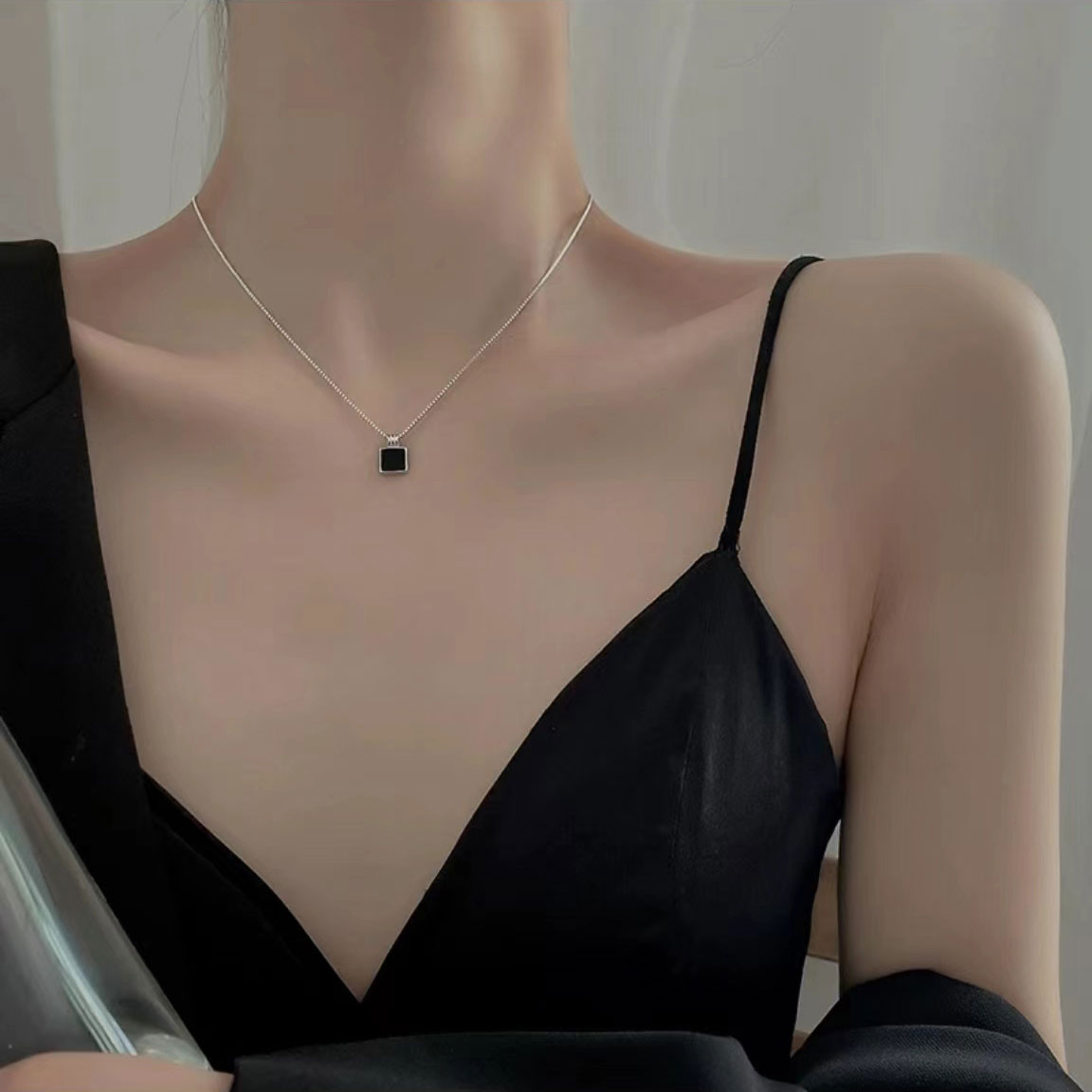 Simple Black Square Necklace